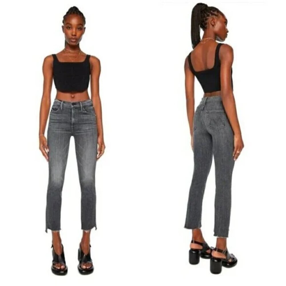Mother The Insider Crop Step Fray Stretch in Save Your Soul Washed Black 25
